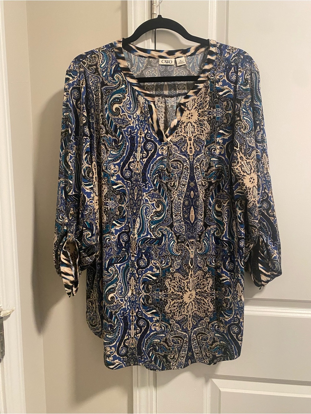 Cato Blue and Cream Paisley V-Neck Tunic